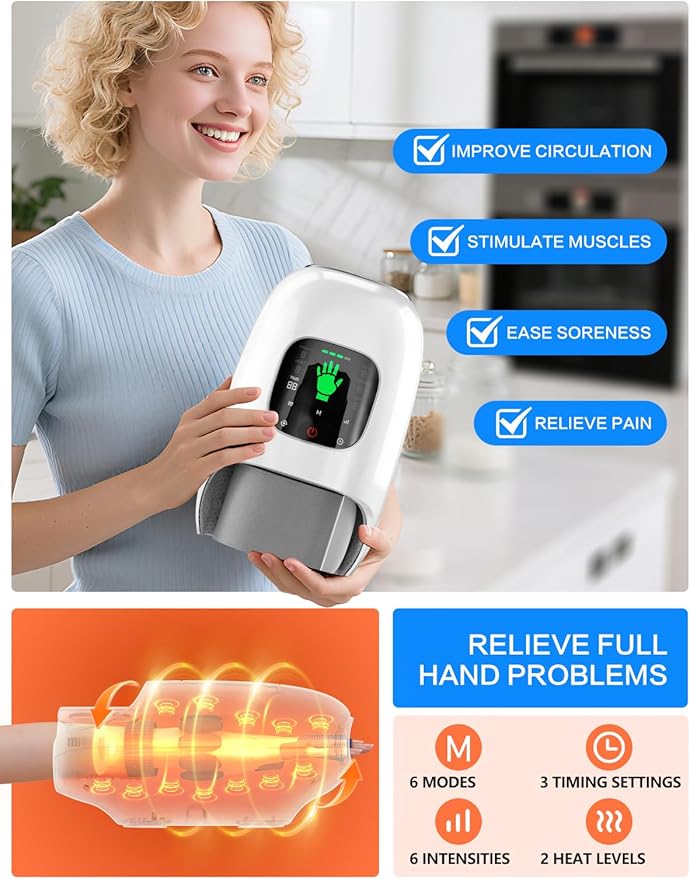 FadFun Hand Massager with Heat and Compression,Hand Massage for Hot and Cold Therapy Relief, Wrist Massager for Arthritis and Carpal Tunnel Relief,6 Modes and 6 Intensity Levels,Gifts for Mom Dad