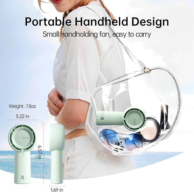 JISULIFE Portable Handheld Turbo Fan Rechargeable 4000mAh 5-Speed (Green) | Up to 16H max cooling, Personal Battery Powered Pocket Fan for Travel/Outdoor/Vacation/Concerts, Birthday Gifts for Women