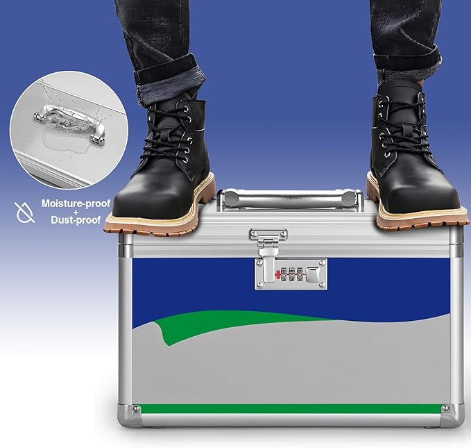 Medicine Storage Box with Code, Empty First Aid Box with Size 10 * 6 * 6.7”, Safe Medication Storage Organizer for Home, Outdoor, Dorm- Silver