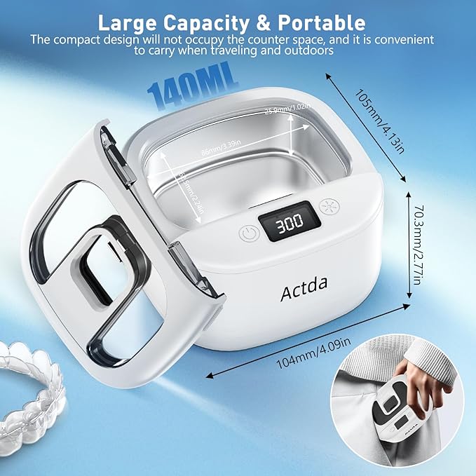 Wireless Ultrasonic Retainer Cleaner,Sonic Dental Cleaning Machine,Dental Cleaning Pod Night Guard Cleaner for Dentures, Retainers,Aligner, Mouth Guards, Jewelry Clean, Type-C Charge, 2600MAh