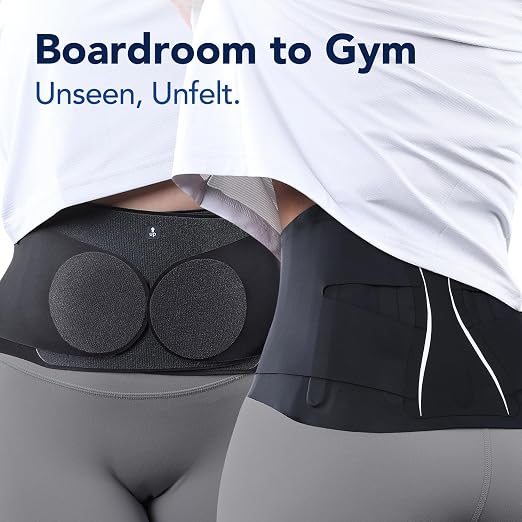 0.5mm Ultra Thin Back Brace for All Day Comfort, Wear under Clothes | Invisible Back Support, Seamless Design, Removable Lumbar Pad, Adjustable Compression, Lower Back Pain Relief, Black, Size S