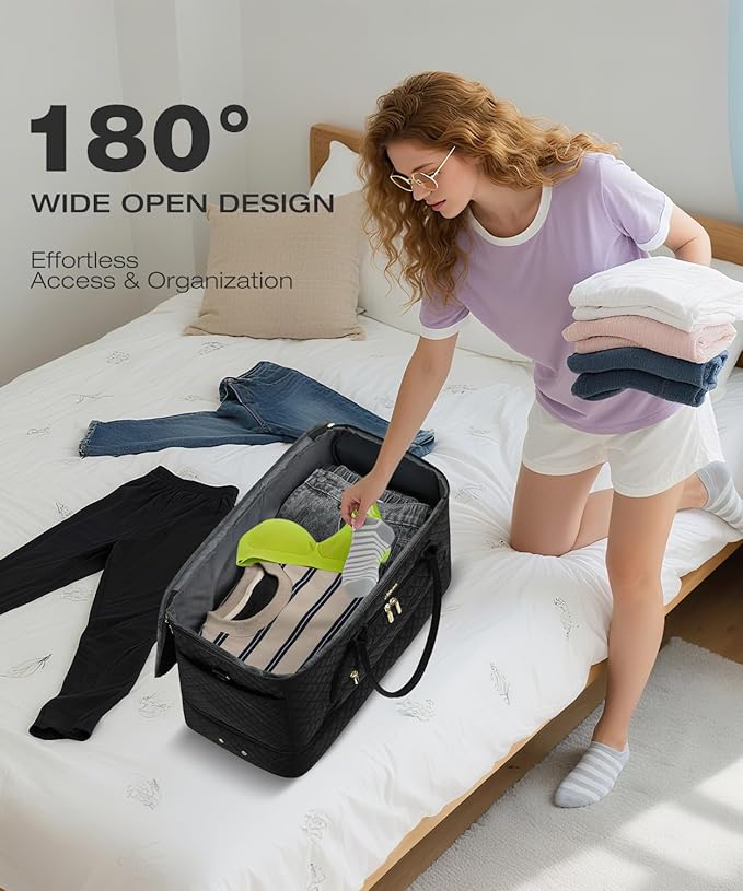 Travel Duffle Bag, Wide Open Large Weekender Bag for Women with Shoe Compartment, Carry on Overnight Bags with Toiletry Bag, Hospital Bag for Women Labor Delivery (Beige Green)