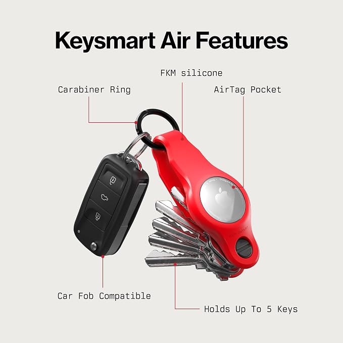 KeySmart Air - Premium Keychain Key Holder Compatible with Apple AirTag, 5 Key Organizer Keychain, Air Tags Not Included
