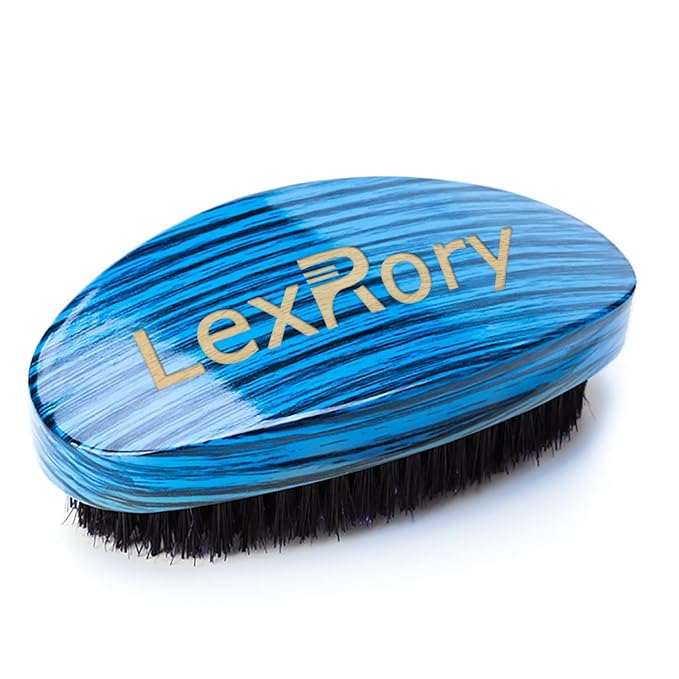 Curved Wave Brush for Men 360, Medium Hard Palm Hair Brushes Boar | Nylon Mix Boar Bristles for Black Hair Wavers to Creating 360 Waves & Beard Daily Use (Stripes Blue)