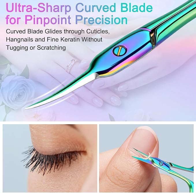 Curved Cuticle Scissors, Extra Fine Tip, Manicure Pedicure | Fine curved tip for manicure, pedicure and eyebrow trimming. For women and men. Compact grooming tool for precise nail care.