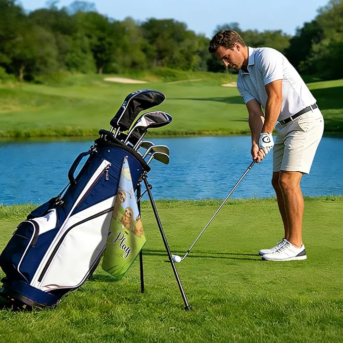 Slow Play Golf Towel with Clip, Funny Sloth Golf Bag Accessories for Men, Golfing Accessories for Men Women, Golfing Gifts for Sloth Sport Lover, Birthday Retirement Gifts for Golfer Fan Friend