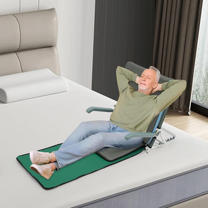 Adjustable Bed Backrest, Portable Folding Backrest for Elderly Patient Care, 20-75° Adjustable Lifting Back Support with 198 lbs Weight Capacity (Green)