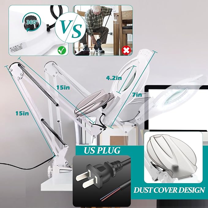 10X Magnifying Glass with Light, NUEYiO 2200 Lumens Stepless Dimmable Mangifier with Light, 4.2" Real Lens, Adjustable Metal Swing Arm Lighted Magnifying Lamp for Esthetician, Crafts, Close Work