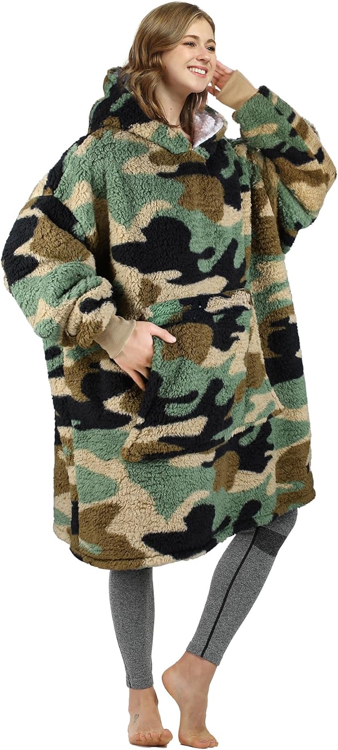 Catalonia Oversized Blanket Hoodie Sweatshirt, Wearable Sherpa Lounging Pullover for Adults Women Men