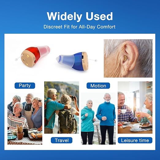 Rechargeable Hearing Aids for Adults Seniors, OTC Hearing Aids for Adults Seniors Rechargeable with Noise Cancelling, Invisible Hearing Aid, 1 Pair (Red Blue)