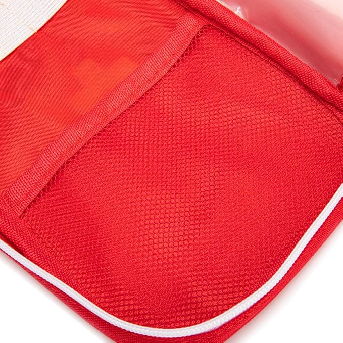 Jipemtra Red First Aid Bag Empty Travel Rescue Pouch First Responder Storage Medicine Emergency Bag for Car Home Office Kitchen Sport Outdoors (Red with Handle Green Print)