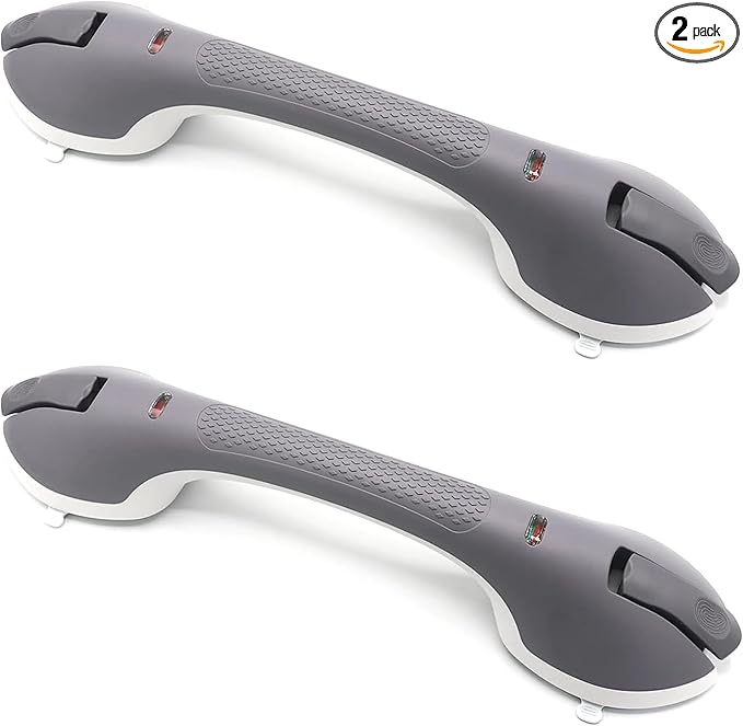 2Pack Suction Grab Bar for Shower Bathtub: Upgraded Heavy Duty Non-Slip Grip Handle with Strong Suction Cup for Bathroom Wall, Max Load 269LBS Safety Bar for Elderly Senior (2, Gray)