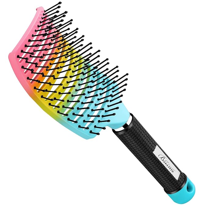 Curved Vented Paddle Brush - Faster Blow Drying, Detangling for Women & Men, Professional Styling for Wet, Curly, Thick or Straight Hair (colourful) | Professional Styling Detangling for Wet, Curly, Thick, Straight Hair, Remove Knots & Reduces Breakage