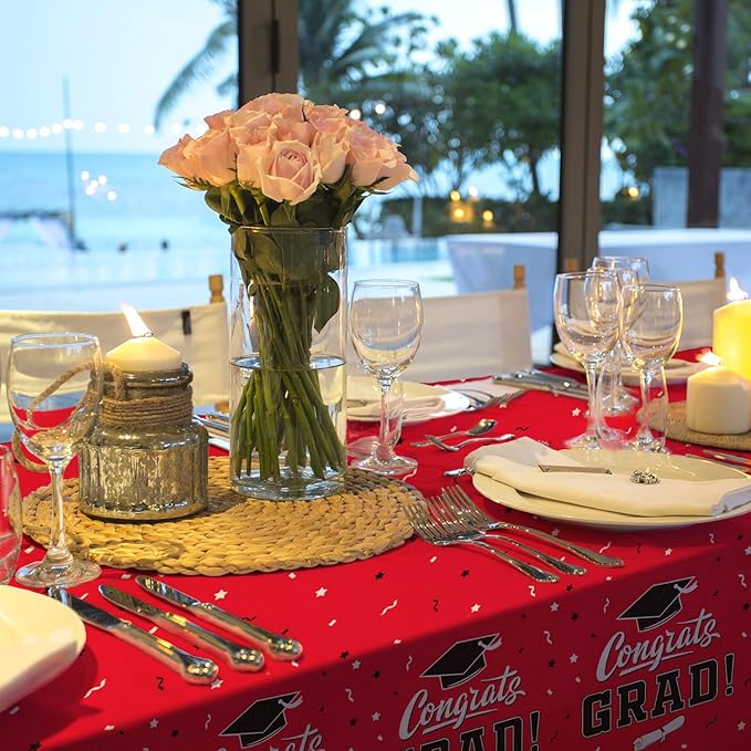 Gatherfun Graduation Party Decorations, Gongrats Grad Tablecover for Graduation Party Supplies, 3 pcs Class Red Table Cloths, 54"x108"