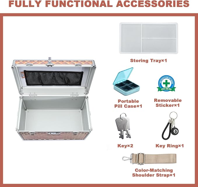 Storage Box with Key Lock, Lockable Medicine Storage Box, Empty First Aid Box, Security Lock Box, Multipurpose Locking Box for Home and Outdoor Use (Champagne, X-Large)