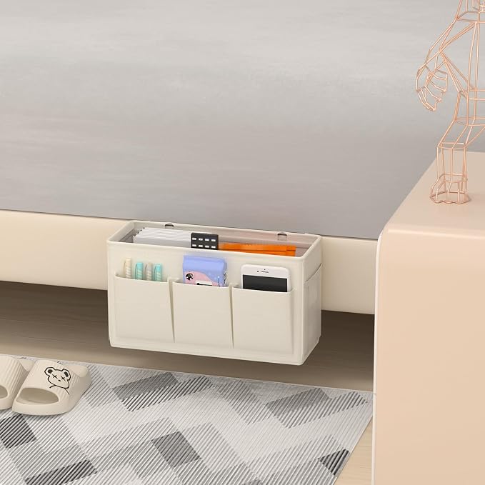 Bedside Caddy Storage Organizer for Bed Rails, Bed Caddy with 6 Pockets | Bedside Organizer with Fixed Straps and Hooks, Mattress Supported Versatile for Home, Dorm, Bunk, Hospital and Crib Bed