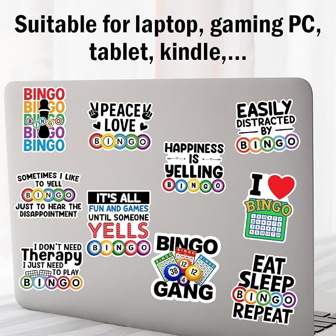 (10Pcs-3in) Funny Bingo Games Sticker Pack, Bingo Prizes Sticker for Player Caller, Gift for Senior Adult, Decoration for Laptop Tablet Kindle Scrapbook Water Bottle Helmet Vehicles Bumper