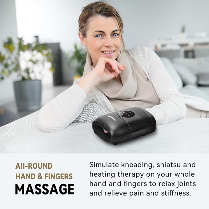 FIT KING Hand Massager with Heat for Hand Massage and Arthritis Carpal Tunnel Finger Numbness Relief - Cordless & Portable & Touch Screen - Ideal for Women Men Parents