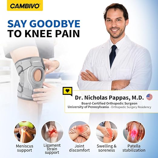 CAMBIVO ELITE Knee Brace with Side Stabilizers & Open Patella Gel Pad — Adjustable Support for Meniscus, Arthritis, ACL, MCL Recovery, Knee Support for Men and Women - Please Check Size Chart