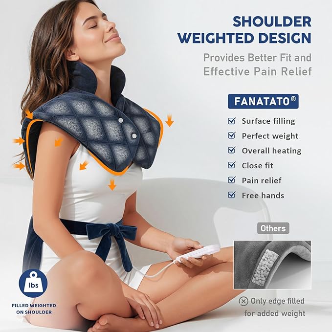 Electric Heating Pad for Neck Shoulders and Back Pain Relief, Christmas Gifts for Women Men Mom Dad Elderly, Large Weighted Neck Shoulders & Back Heat Pad, 6 Heat Settings Auto-Off, UL Certified, Gray