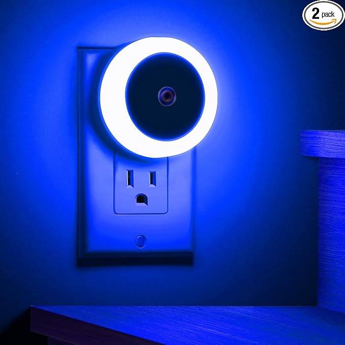 Briignite 2 Pack Blue Night Light, LED Night Lights for Kids, Plug in NightLight, Light Sensor Night Lights, Smart Night Light, Hallway Lights, Wall Light, Nightlight for Adult, Blue Light, 0.6W 60LM