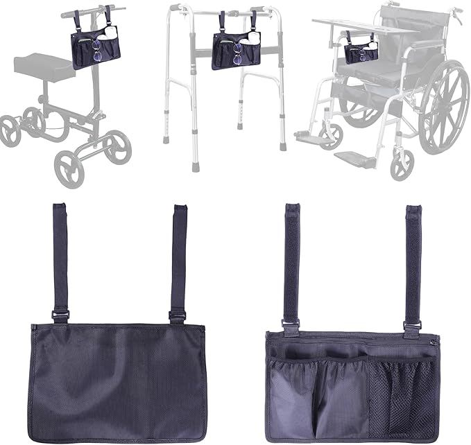 XAOMING Wheelchair Side Bag with Cup Holder,wheelchair accessories adult for Walker, Rollator, Electric Scooter Wheelchairs，Power Wheel - Side Storage Organizer for Elderly