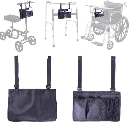 XAOMING Wheelchair Side Bag with Cup Holder,wheelchair accessories adult for Walker, Rollator, Electric Scooter Wheelchairs，Power Wheel - Side Storage Organizer for Elderly