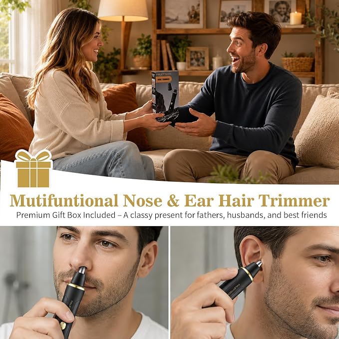 Nose Hair Trimmer for Men, Ear and Nose Trimmer for Men, USB-C Rechargeable, 6500 RPM Painless, 40 Days Use, Nose Hair Trimmer for Women, Dual-Edge Blades, Low Noise, Gift for Men & Women