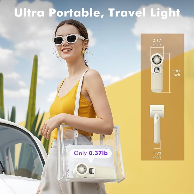 AMACOOL Portable Handheld Turbo Fan丨5 Speed Foldable Hand Fans丨Max 20 Hours Runtime丨Rechargeable Mini Pocket Cooling Fan for Travel, Outdoor Activities, Gifts for Women