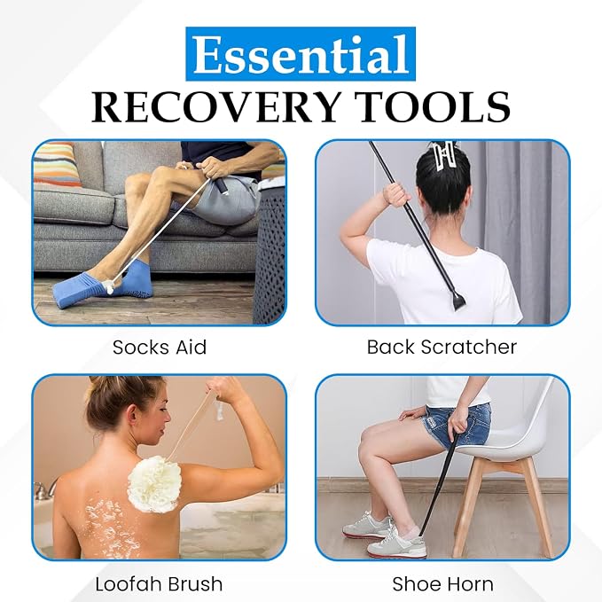 10 Piece Hip Kit for Seniors – Recovery Kit with Reacher Grabber, Sock Helper, Dressing Stick, Shoehorn, Loofah, Back Scratcher, Leg Lifter and Massage Ball – Ideal for Hip or Knee Surgery Recovery