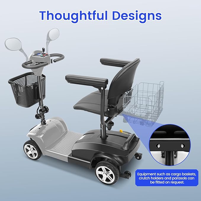 Wooken Mobility Scooters for Seniors, Adults, 4 Wheels Foldable Powered Mobility Scooter 264 lbs All Terrain, Compact Heavy Duty Electric Powered Wheelchair with Seat for Travel, Smart Safety System