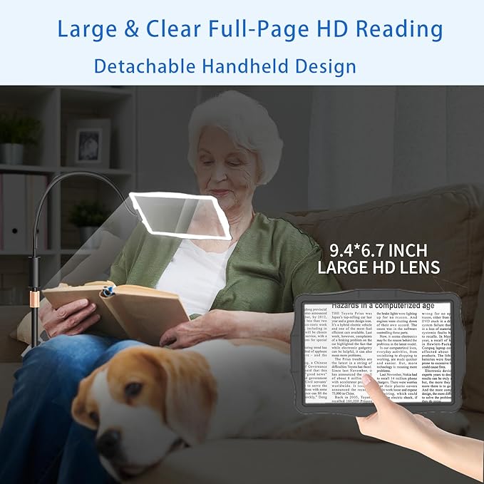 Floor Magnifying Glass with Light and Stand: 48 LED Flexible Hands Free Magnifier Lamp - 2-in-1 Large Lighted Magnifiers for Seniors Reading,Close Work,Jewelry, Repair,DIY