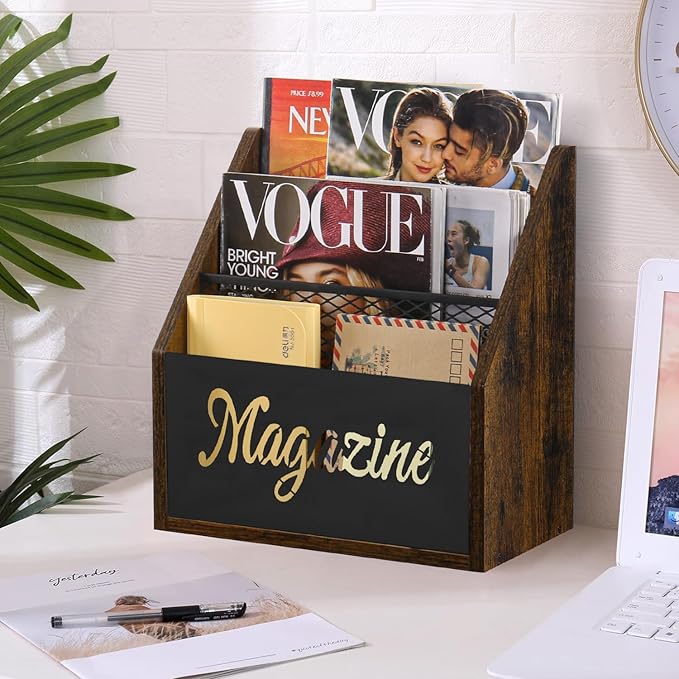 YINMIT Magazine Holder, Stepped 3 Tier Magazine Rack Floor, Magazine Storage Basket, Folder Organizer Bin for Magazines, Books, Newspapers