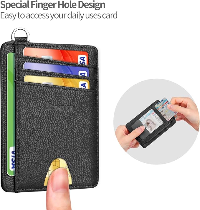 Slim Minimalist Front Pocket Wallet, RFID Blocking Credit Card Holder Wallet with Detachable D-Shackle for Men Women