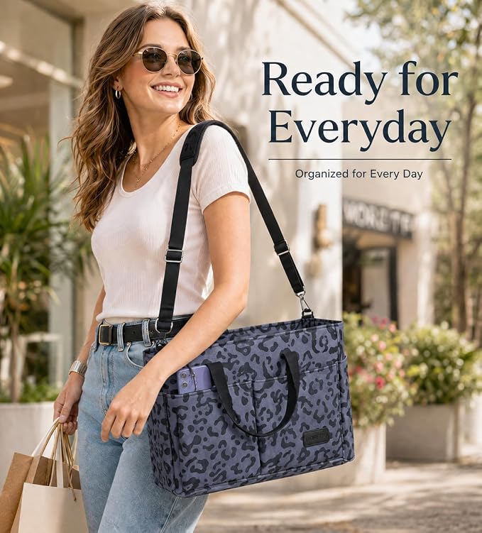 FIORETTO Canvas Tote Bag for Women with Zipper Closure & Individual Compartments for Work College for Teacher & Nurse