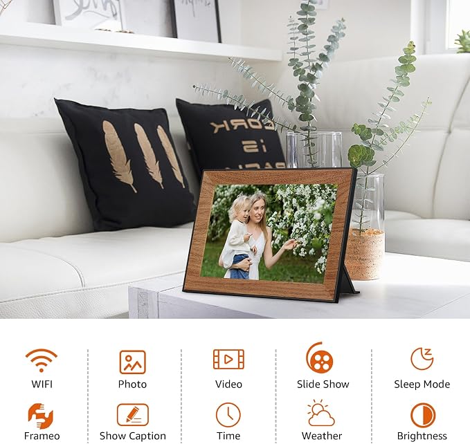 Digital Picture Frame, 10.1 Inch WiFi frameo Digital Photo Frame | Touch Screen,Easy to use Digital Frame,Auto Rotating Pohto/Video by Electronic Picture Frame,Best Gift for mon women marher