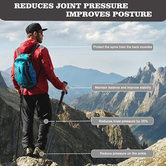 HUINING Hiking poles with cork handle, foldable hiking poles, telescope, Nordic walking poles for men and women, trekking poles, ultralight trekking poles made of aluminium with lots of accessories