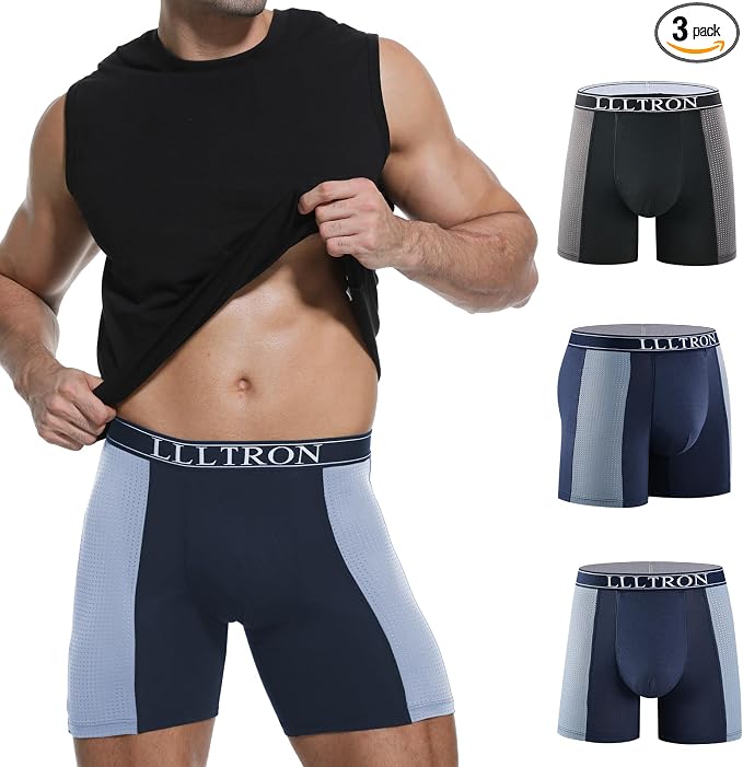 Incontinence Underwear for Men Washable Mens Incontinence Underwear for Bladder Leak Protection Reusable Leak Proof Underwear for Men Urinary Incontinence Boxer Shorts (1Black+2Blue, XXX-Large)
