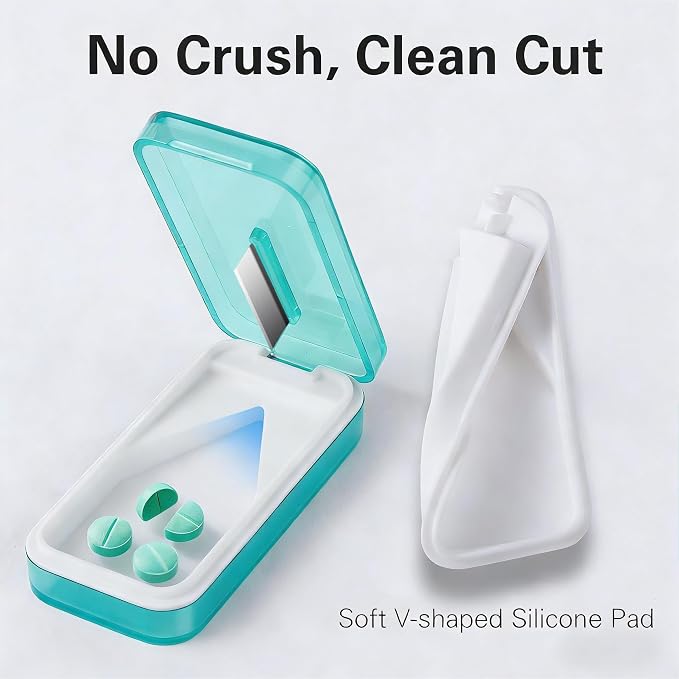 Bug Hull Pill Cutter with Removable Silicone Liner, Pill Splitter with Stainless Steel Blade, Pills Cutters Splitter for Small and Tiny Tablets, Splitters for Small or Large Pills Professional-Green