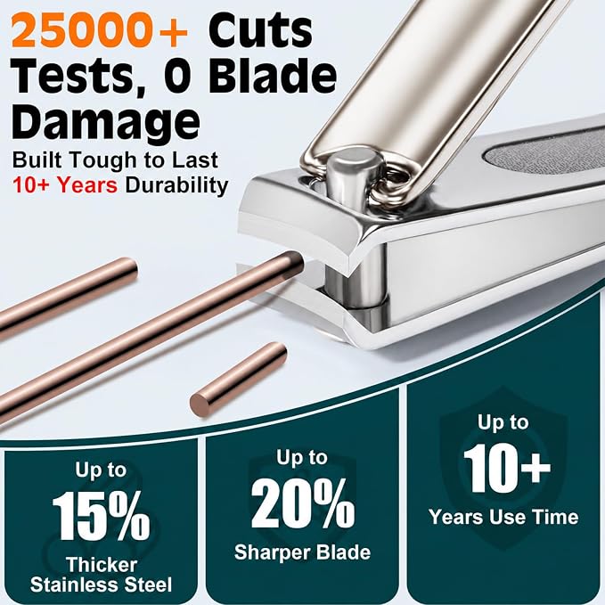 Nail Clippers Set, Fingernail and Toenail Clipper Cutters Kit | Ultra Sharp All-IN-ONE Kit: 15% Thicker Premium Sturdy Podiatrist Toe Nail Care Tools. Perfect Grooming Gifts with Case