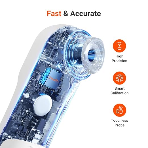 iHealth Infrared Digital Thermometer for Adults, Baby, PT9L White | 3-in-1 Mode & 3-Color Prompt, Fever Alarm & Silent Mode, Forehead & Object Detection, 40 Memory Storages