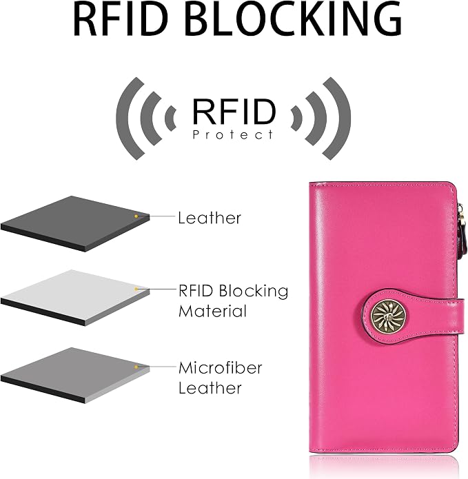 Travelambo Women's Wallet RFID Blocking Trifold Clutch Large Capacity Credit Card Holder Travel Purse