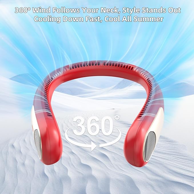 Portable Neck Fan, Personal Wearable Bladeless Fan for Outdoor Indoor, LED Display, 360° Cooling, 4-Speeds, 6000mAh USB Rechargeable, Birthday Gifts for Men Women Dad Mom (Red)