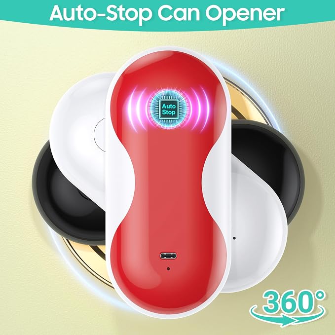 Electric Can Opener, Auto-Stop, USB-C Rechargeable, Side-Cut Smooth Edge, Hands Free Automatic Can Opener for Seniors & Arthritis Patients (Red)