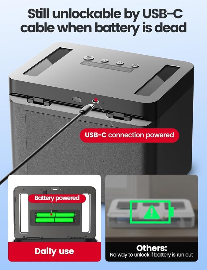Vaydeer Metal Timed Lock Box, Phone Lockbox with Timer, Time Locking Safe, Self-Control Container with USB C Charge,Child Lock, Audio Prompt, Time Release Storage Locker for Phone/iPad Mini/Medicine