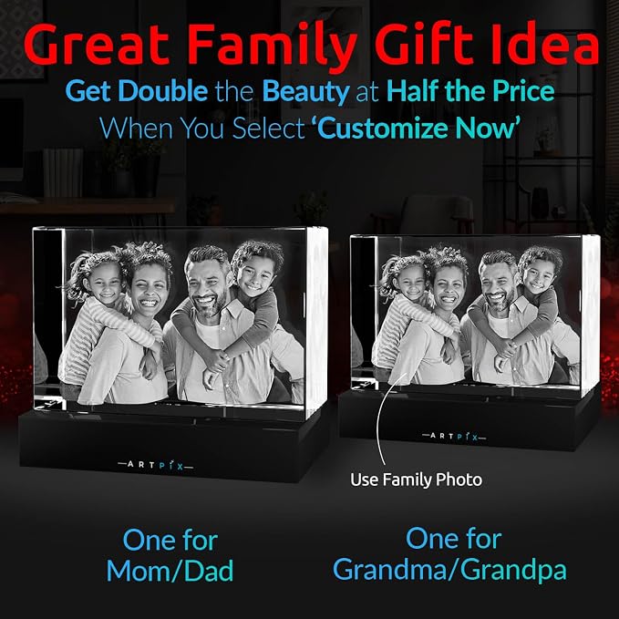 ArtPix 3D Premium Crystal Photo, Personalized Gifts for Father, Dad, Men, Husband, Grandpa, Great Customized Gift With Your Own Photo for Mom, Wife, Women, Custom Glass 3D Laser Etched Picture Frame