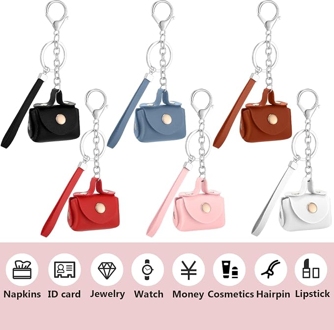 Liliaafar 6 Pcs Mini Backpack Keychain Mini Coin Purses for Women Cute PU Leather Makeup Bag with Keychain, Multi Pocket Card Holder Cable Organizer Giftable Zipper Pouch (Retro)