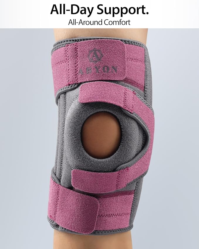 ABYON Knee Brace for Women & Men Meniscus Tear, ACL, Arthritis, Knee Support with Triple Side Stabilizers and Adjustable 360° Wraparound Strap for Maximum Knee Pain Support and Fast Recovery (PaleVioletRed, XXL)