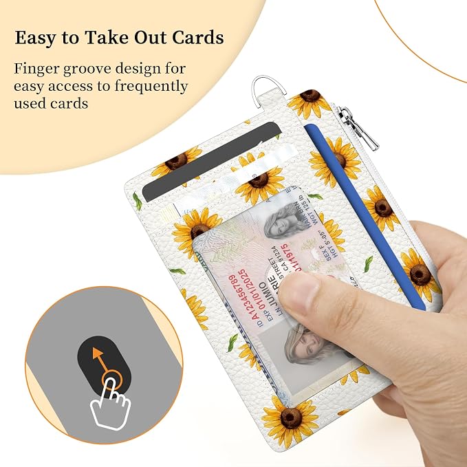 Hancynir Highland Cow Credit Card Holder Small Wallet Women, Cute Slim RFID | Sunflower Zipper Keychain Wallet, Thin Travel Coin Pocket, PU Leather, Minimalist Card Case, 6 Card Slots, Ladies Women Gifts