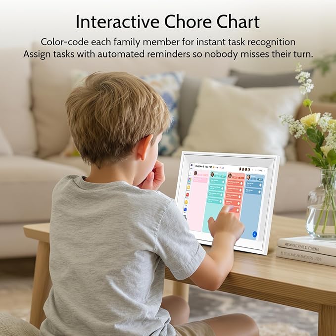 Digital Calendar 10.1" Smart Calendar, 1280 * 800 IPS HD Interactive Touchscreen Electronic Calendar for Family Schedules, WiFi Digital Picture Frame Built-in 32GB Memory White